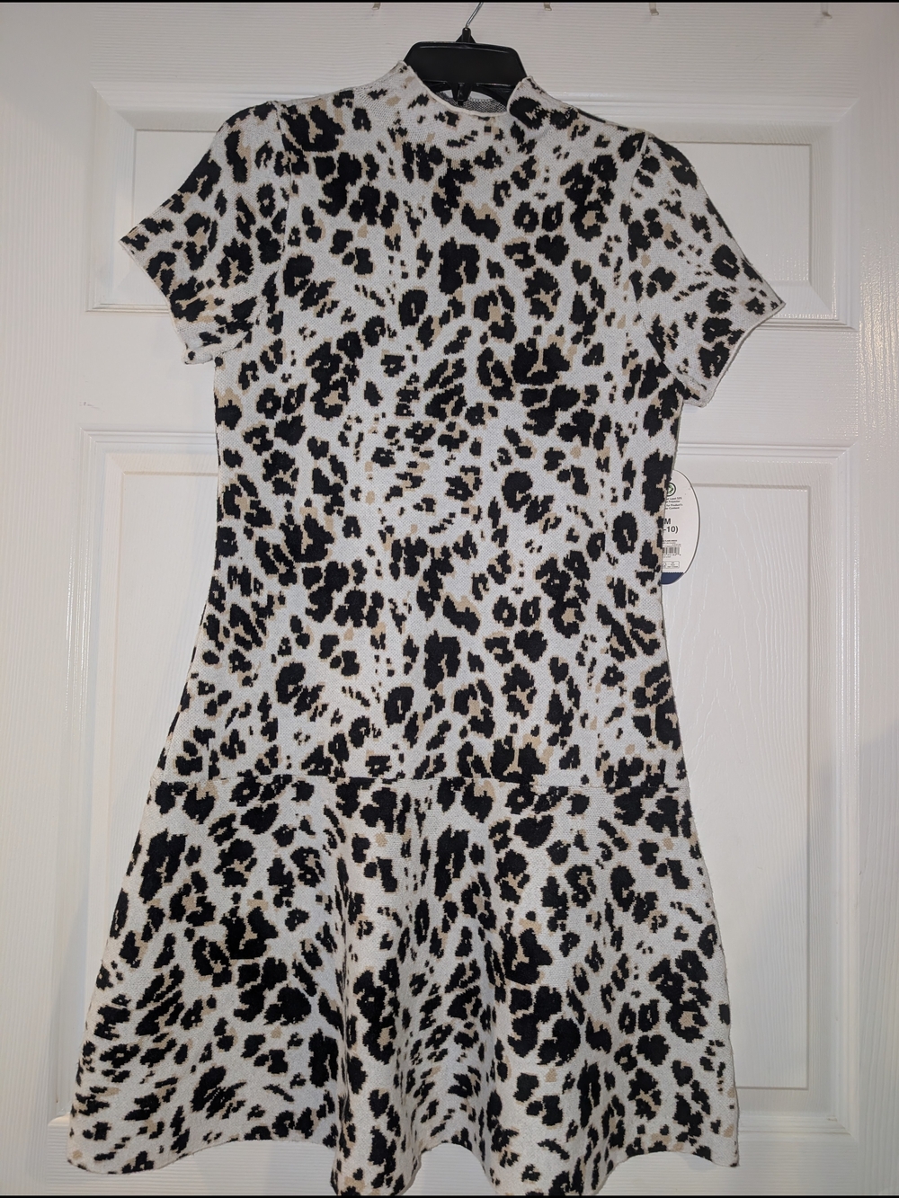 Short Sleeve Leopard Print Mini Dress in White/Black